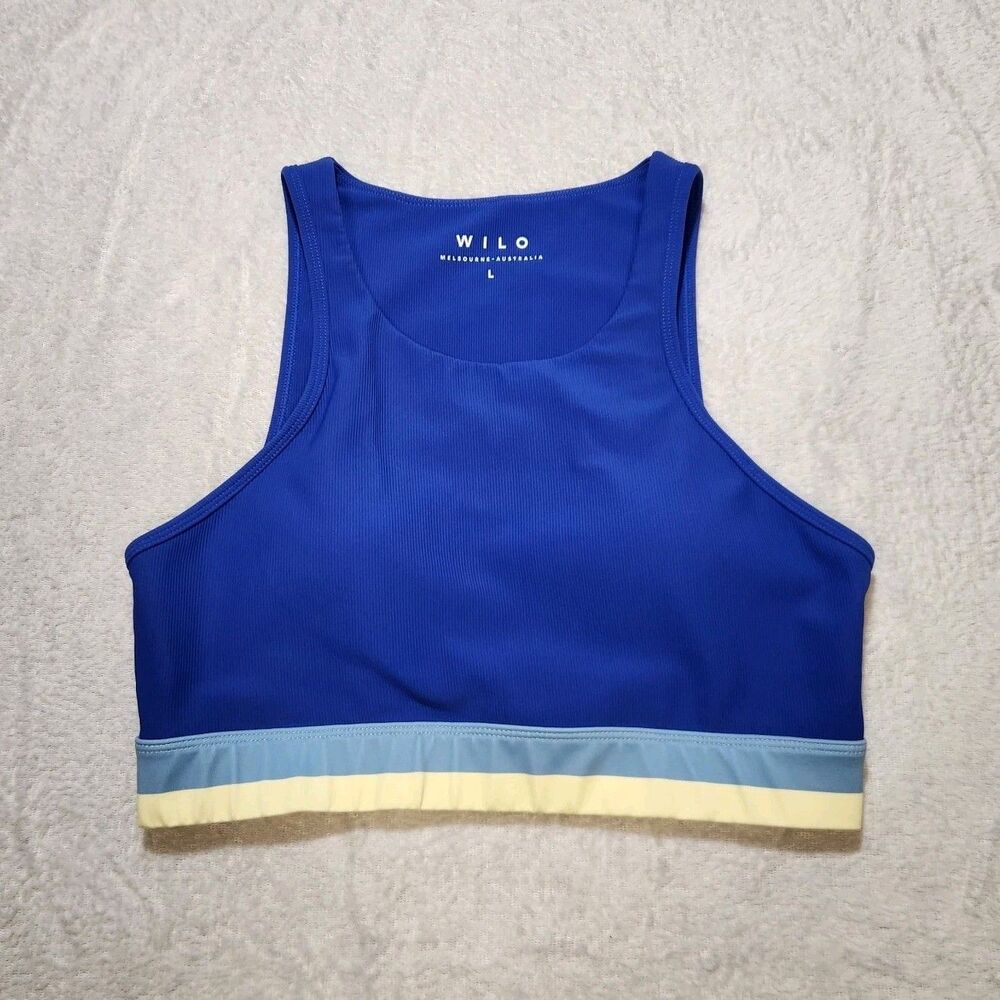 WILO The Label Colorblock Sports Bra Blue/Yellow Womens Size L Lightly Padded